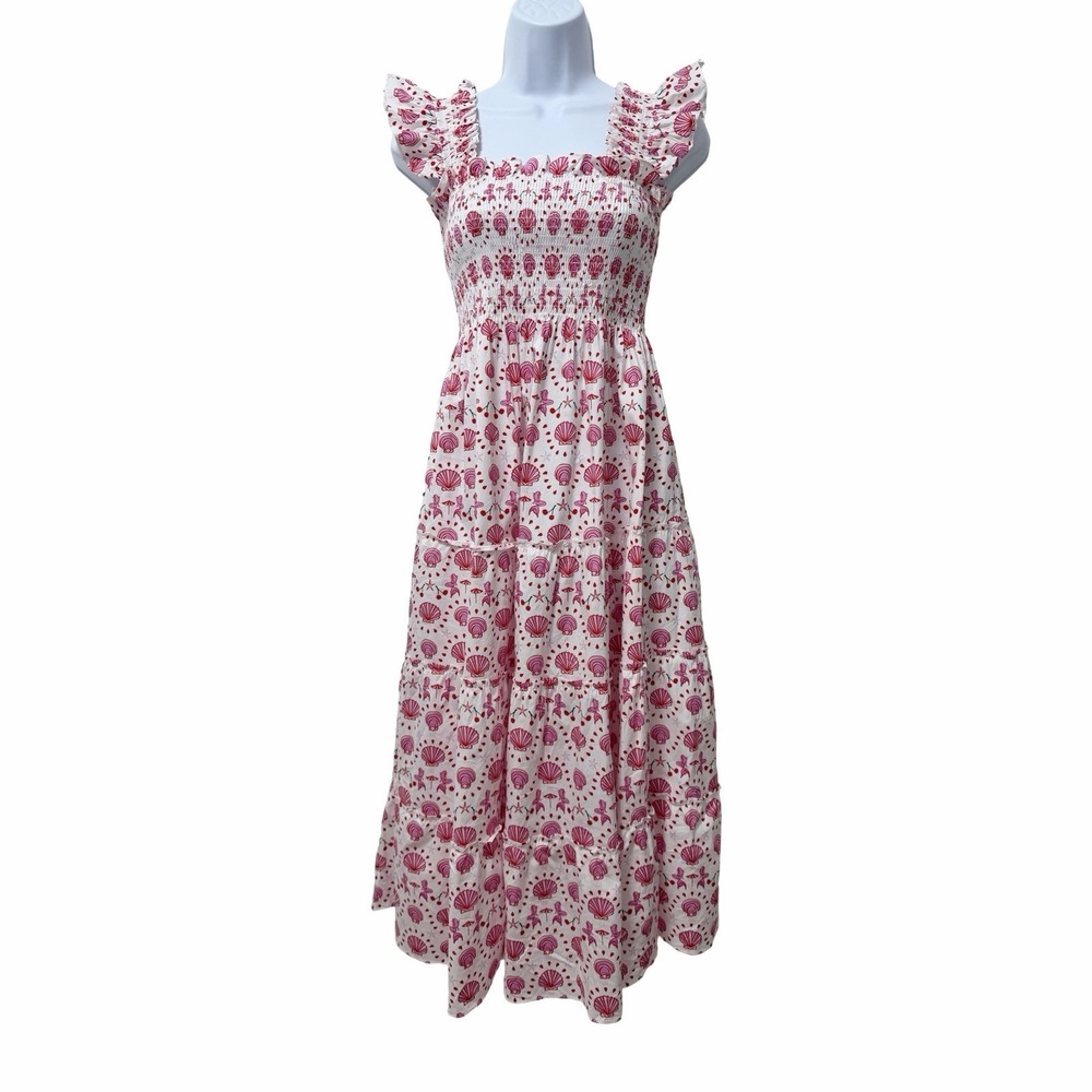 Hill House Ellie Mermaid Seashell Smocked Nap Midi Dress Size XS Coastal Resort
